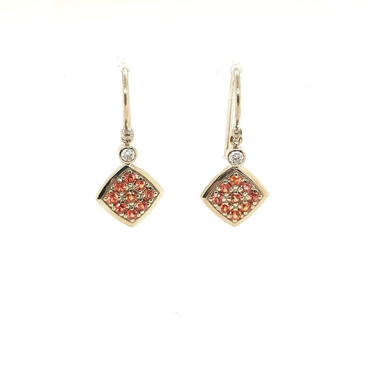 Orange Sapphire & Diamond Earrings