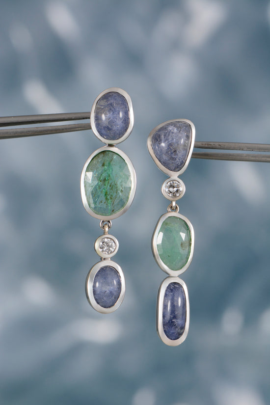 Emerald & Dumortierite Quartz Earrings