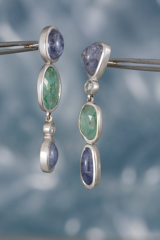 Emerald & Dumortierite Quartz Earrings