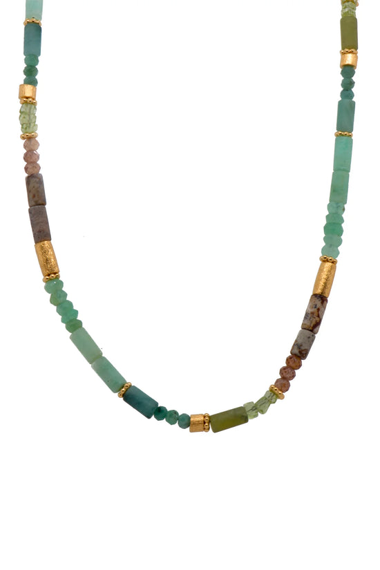 Emerald, Prehnite, Peridot, Zircon Necklace Fair Trade 24K Gold Vermeil