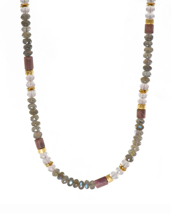 Labradorite, Rose Quartz, and Rhodonite Necklace