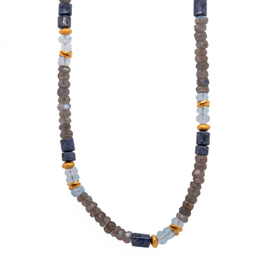 Polished Dumortierite, Sky Blue Topaz and Labradorite Necklace