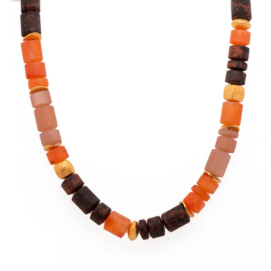 Carnelian, Peach Moonstone, and Mahogany Obsidian 8mm Necklace 24K Fair Trade Gold Vermeil