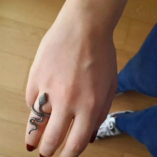 Silver Snake Ring with Diamonds