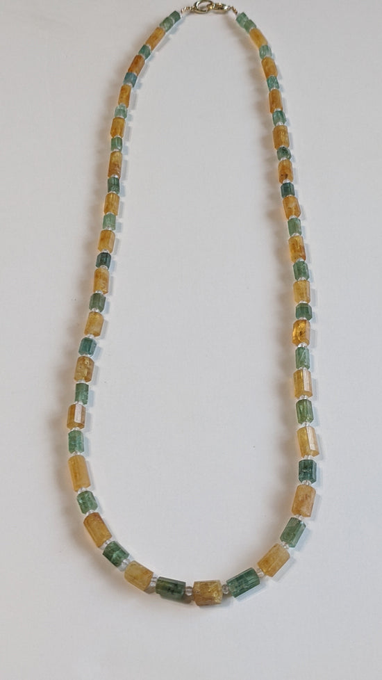 Green & Golden Beryl with Quartz Necklace