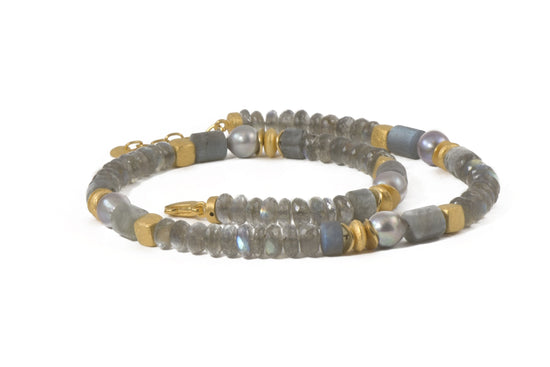8MM Labradorite & Grey Pearl Necklace